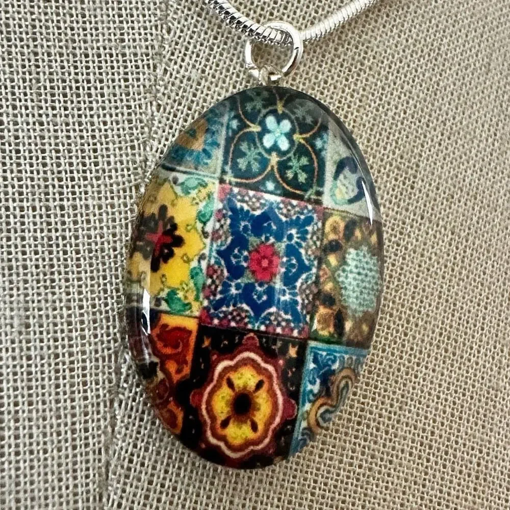 Colorful Tile Mosaic Pendant Necklace some #artisanjewelry